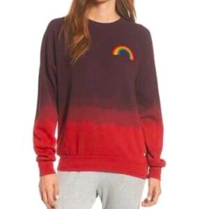 🌈🔥 Aviator Nation Zip Up Hoodie – Dip Dye Red Ombré Fade w/ Rainbow ⚡🌈💚🔥